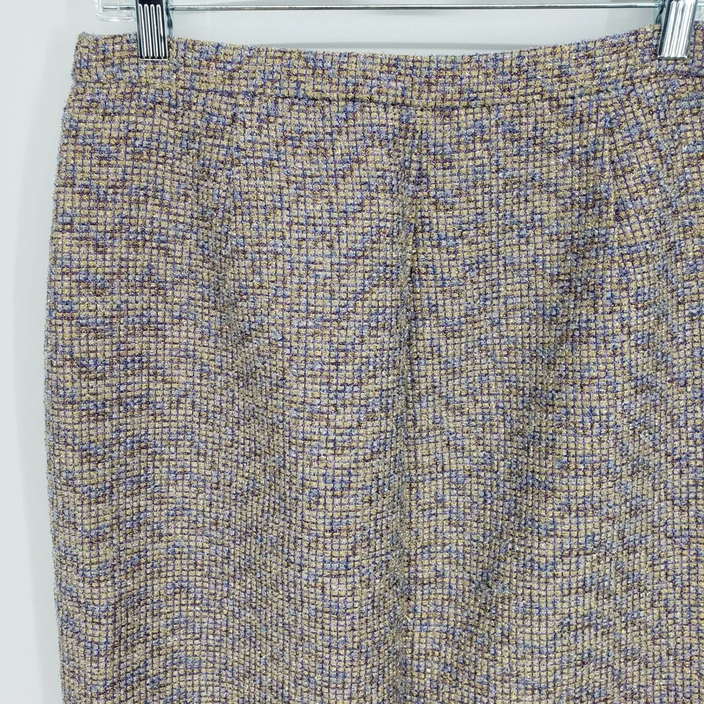 J Crew Metallic Tweed Asymmetric Zip Pencil Skirt Womens 8 Purple Gold NWT E1246